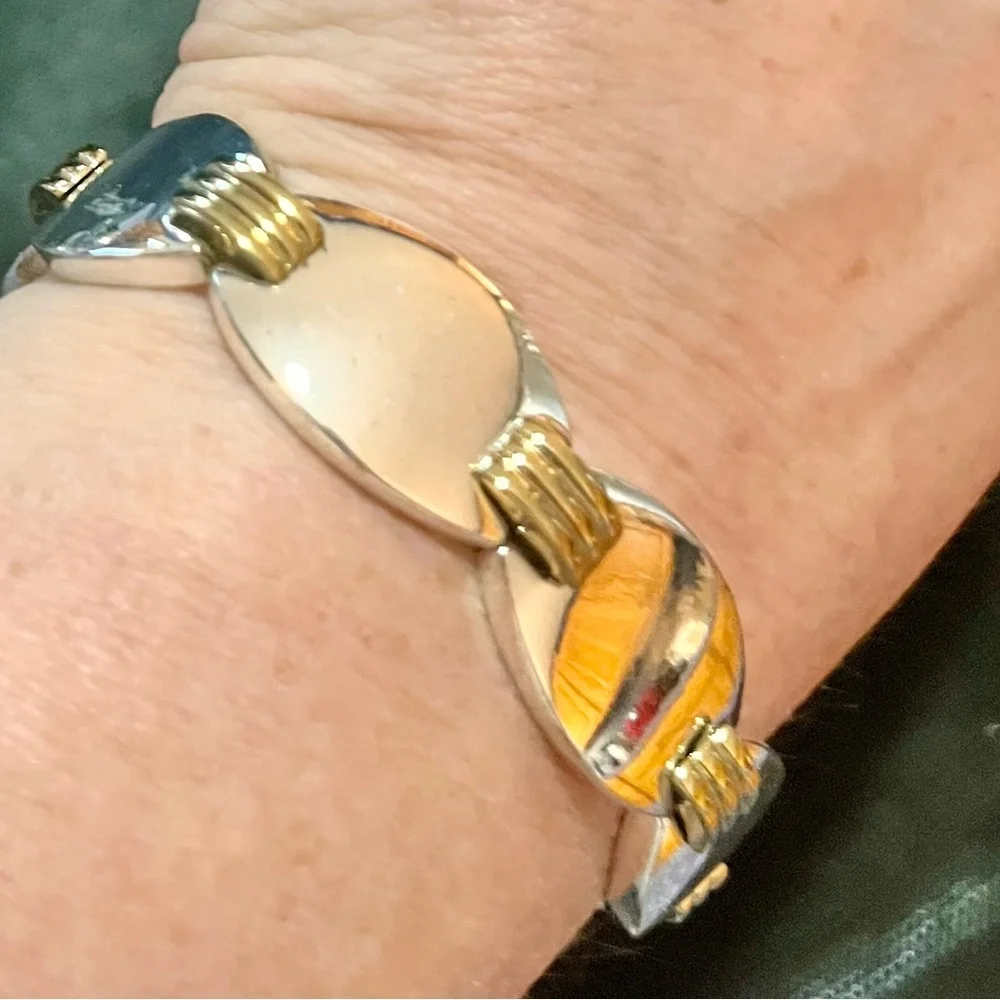 NWT Napier Two Tone Gold Silver Stretch Panel Link Bracelet Vintage Retro 80s